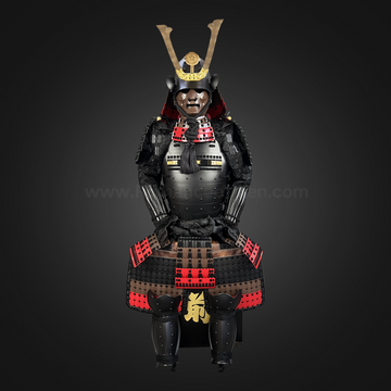 Black & Red Samurai Armor Tosei Gusoku Style Kuwagata Maedate Black armor color mixed with Red and Brown